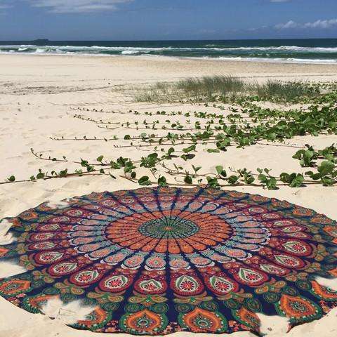 Round Indian Peacock Tapestry image