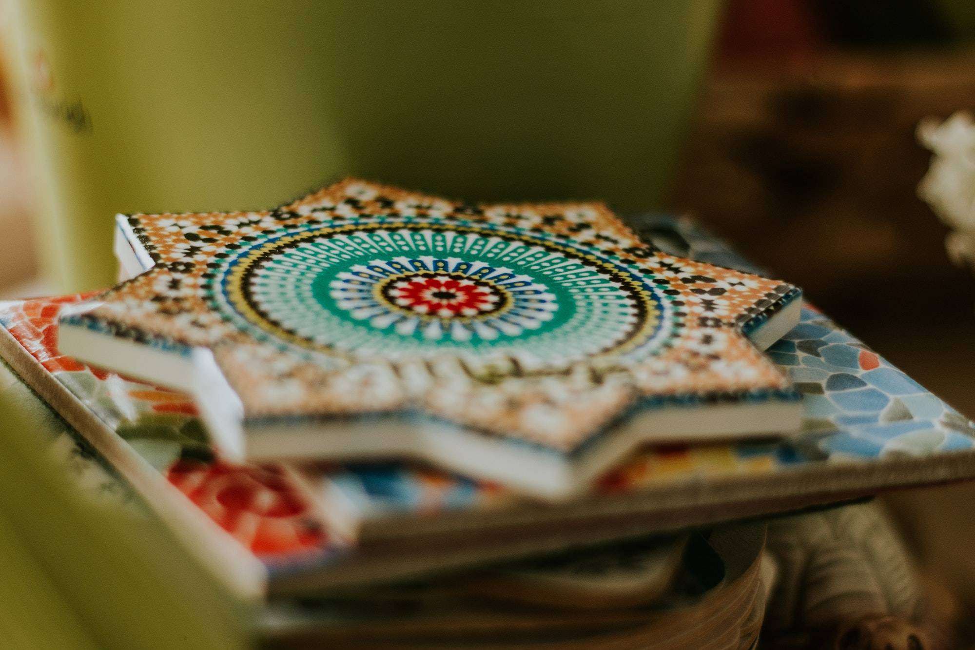 Colorful coasters on a table